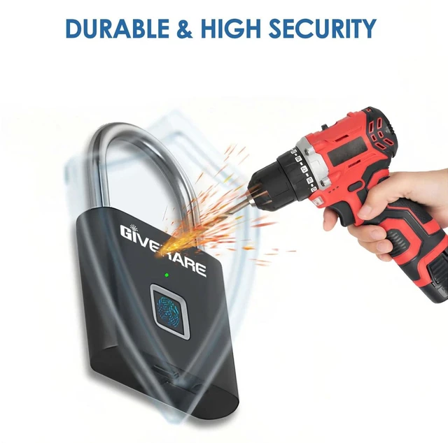 Alt view image 6 of 7 - Fingerprint Smart Padlock, Biometric Metal Keyless Thumbprint Lock Alloy, USB Rechargeable, Quick Unlock Waterproof Rustproof Locks for Warehouses, Gym, Homes, Office, School Locker, Luggage-Black