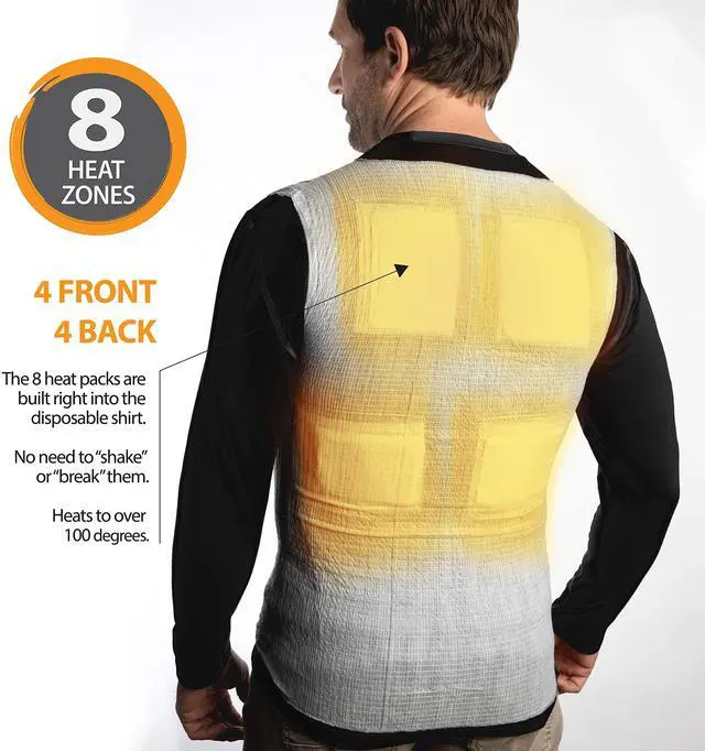 Alt view image 4 of 7 - Single-Use Heated Vest Shirt | Compression Baselayer | 8 Built in Heat Packs | Body Warmer | White