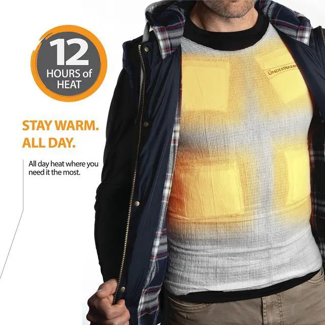 Alt view image 5 of 7 - Single-Use Heated Vest Shirt | Compression Baselayer | 8 Built in Heat Packs | Body Warmer | White
