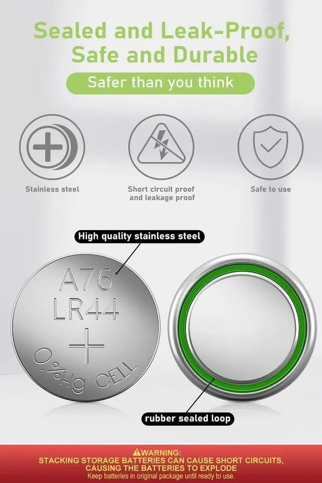 Alt view image 4 of 7 - POWEROWL High Capacity LR44 Batteries 40 Pack, L1154F AG13 357 303 SR44 A76 Premium Alkaline Battery 1.5V Button Coin Cell Batteries