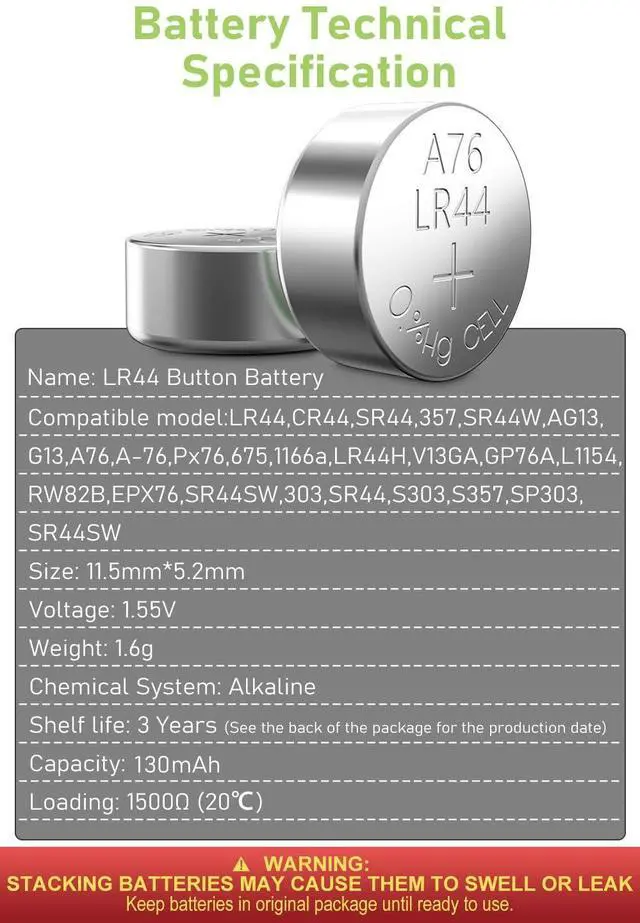 Alt view image 7 of 7 - POWEROWL LR44 Batteries 24 Count, High Capacity AG13 357 303 SR44 L1154F A76 Premium Alkaline Battery 1.5V Button Coin Cell Batteries