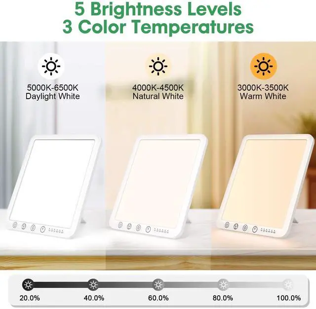Alt view image 3 of 6 - Light Therapy Lamp, 15000 Lx Sun Lamp,3 Color Temperature, 5 Levels of Adjustable Brightness and Timer Function Light Lamp, Touch Control, Rotatable Stand, Memory Function, Home/Office Use