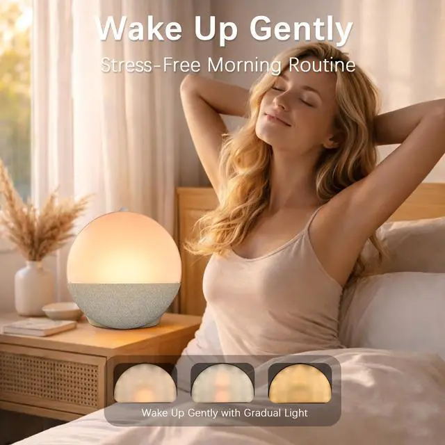 Alt view image 2 of 7 - Sunrise Alarm Clock, Wake Up Light with Natural Sunrise Simulation, White Noise Machine, Bluetooth Speaker, RGB Night Light, Sleep Aid Music Player for Deep Sleepers, Bedroom Bedside Decor