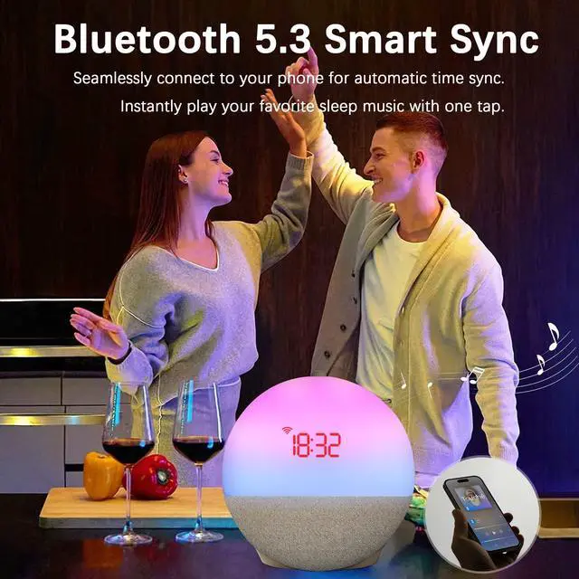 Alt view image 5 of 7 - Sunrise Alarm Clock, Wake Up Light with Natural Sunrise Simulation, White Noise Machine, Bluetooth Speaker, RGB Night Light, Sleep Aid Music Player for Deep Sleepers, Bedroom Bedside Decor