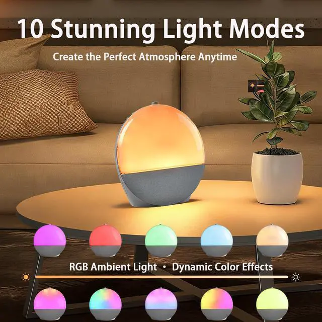 Alt view image 6 of 7 - Sunrise Alarm Clock, Wake Up Light with Natural Sunrise Simulation, White Noise Machine, Bluetooth Speaker, RGB Night Light, Sleep Aid Music Player for Deep Sleepers, Bedroom Bedside Decor