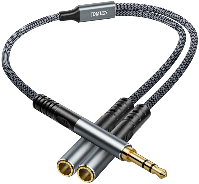 Main image of Headphone Splitter 3.5mm 1 Male to 2 Female Adapter, 3.3FT Nylon-Braided Jack Extension Cable for Headset/Smartphone/Tablet/Laptop, Audio Output Only, Gold-Plated OFC HiFi Sound