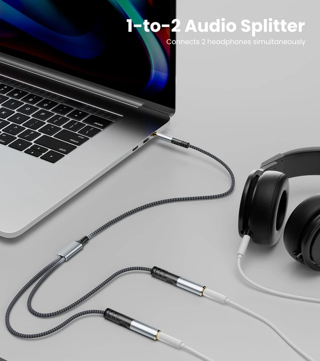 Alt view image 5 of 7 - Headphone Splitter 3.5mm 1 Male to 2 Female Adapter, 3.3FT Nylon-Braided Jack Extension Cable for Headset/Smartphone/Tablet/Laptop, Audio Output Only, Gold-Plated OFC HiFi Sound