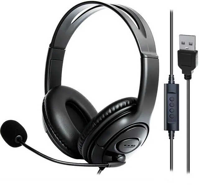 Main image of USB Headset with Mic, Computer Wired Headphones with Microphone for PC, Laptop (Black - Full Ear Cups)