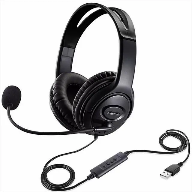 Alt view image 2 of 6 - USB Headset with Mic, Computer Wired Headphones with Microphone for PC, Laptop (Black - Full Ear Cups)