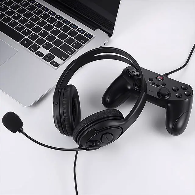 Alt view image 5 of 6 - USB Headset with Mic, Computer Wired Headphones with Microphone for PC, Laptop (Black - Full Ear Cups)