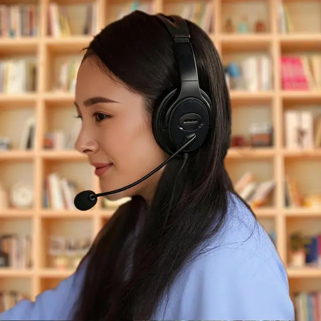 Alt view image 6 of 6 - USB Headset with Mic, Computer Wired Headphones with Microphone for PC, Laptop (Black - Full Ear Cups)