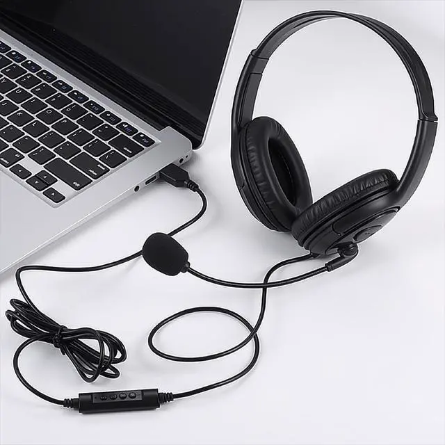 Alt view image 4 of 6 - USB Headset with Mic, Computer Wired Headphones with Microphone for PC, Laptop (Black - Full Ear Cups)