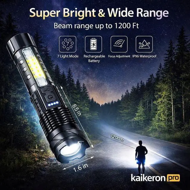 Alt view image 2 of 7 - Rechargeable Flashlights 2 Pack Tactical Flashlight Set Super Bright High Lumens Flash Light 7 Modes Zoomable Linterna Waterproof EDC Pocket Lights for Emergency Camping Home & Car USB-C