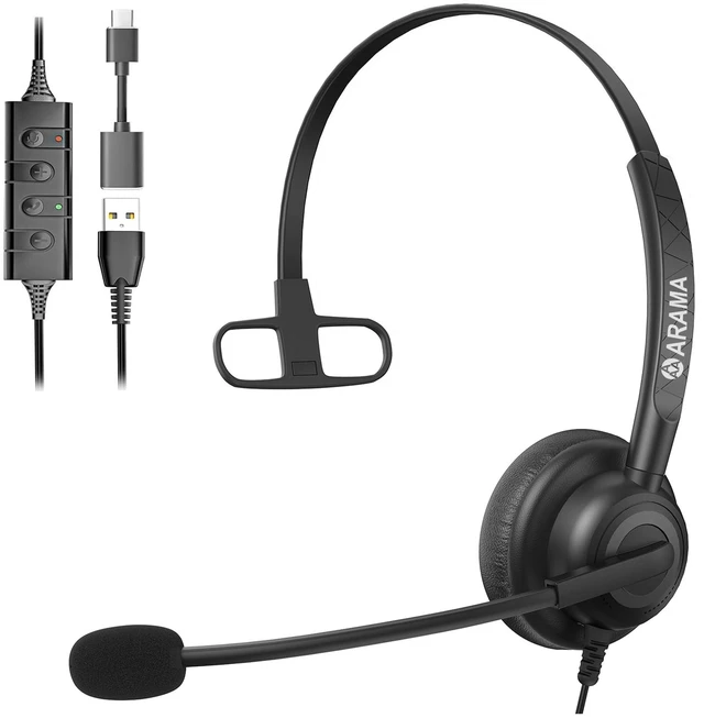 Main image of Arama Headset with Microphone for Pc, USB Headset with Mic, Computer Headphones with Noise Canceling Microphone for Laptop, Wired Headphones with Mute for Home Office Online Class Skype Zoom Meetings