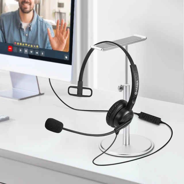 Alt view image 7 of 7 - Arama Headset with Microphone for Pc, USB Headset with Mic, Computer Headphones with Noise Canceling Microphone for Laptop, Wired Headphones with Mute for Home Office Online Class Skype Zoom Meetings