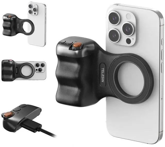 Main image of Fun Shot Magnetic Phone Camera DSLR Style Shutter Grip for Magsafe iPhone & Android with Detachable Wireless Shutter Button - Official Grip -Comfort Ergonomic Phone Grip Handle Holder(B)