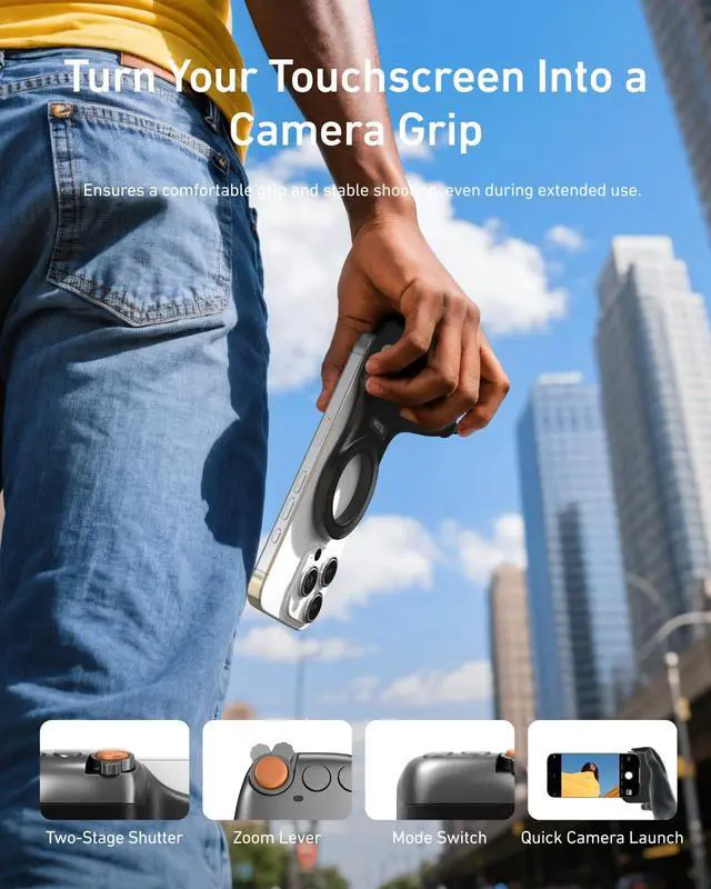 Alt view image 2 of 7 - Fun Shot Magnetic Phone Camera DSLR Style Shutter Grip for Magsafe iPhone & Android with Detachable Wireless Shutter Button - Official Grip -Comfort Ergonomic Phone Grip Handle Holder(B)