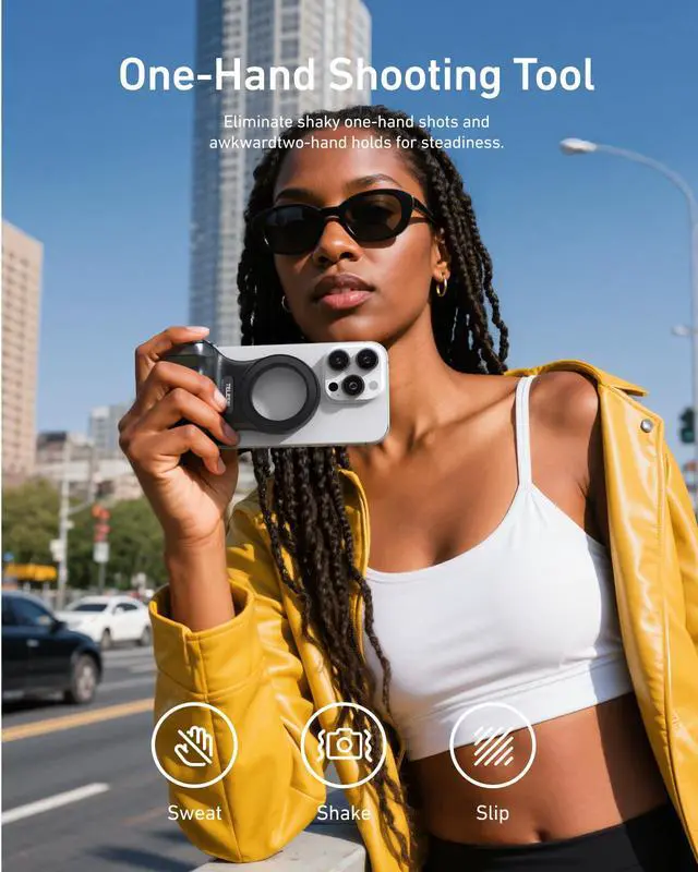 Alt view image 3 of 7 - Fun Shot Magnetic Phone Camera DSLR Style Shutter Grip for Magsafe iPhone & Android with Detachable Wireless Shutter Button - Official Grip -Comfort Ergonomic Phone Grip Handle Holder(B)