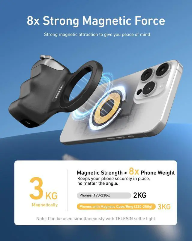 Alt view image 4 of 7 - Fun Shot Magnetic Phone Camera DSLR Style Shutter Grip for Magsafe iPhone & Android with Detachable Wireless Shutter Button - Official Grip -Comfort Ergonomic Phone Grip Handle Holder(B)