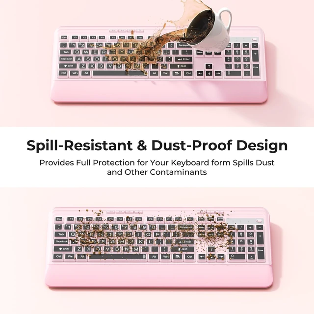 Alt view image 2 of 7 - Silent Wireless Keyboard and Mouse Combo - Keyboard with Large Print Cover, 2.4GHz Full-Sized Ergonomic Keyboard with Wrist Rest and Mouse for Laptop, PC, Notebook, Desktop