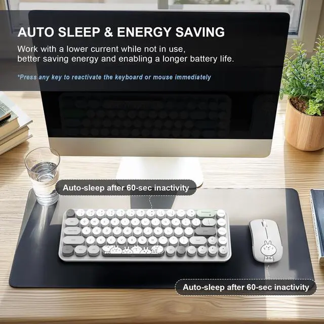 Alt view image 3 of 7 - Wireless Keyboard and Mouse Cute Mouse and Keyboard 2.4G Wireless Keyboards with Colorful 68 Keys Typewriter Retro Round Keycap for PC, Laptop,Tablet,Computer Windows - Grey Colorful