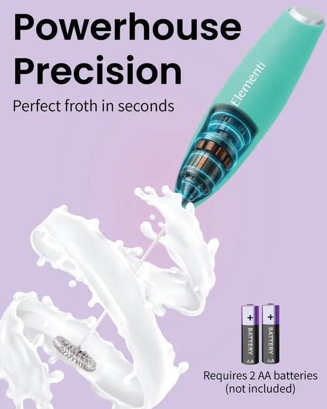 Alt view image 3 of 7 - Milk Frother Wand - Powerful Hand Frother for Coffee - Handheld Electric Whisk, Milk Foamer, Mini Whisk & Coffee Blender for Frappe, Lattes, and Matcha (Mint Green)