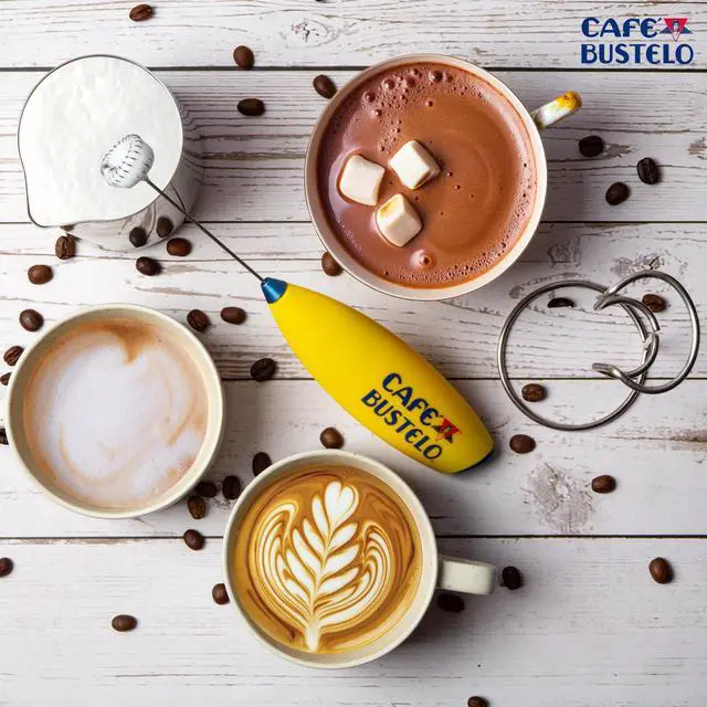 Alt view image 4 of 7 - Electric Coffee Milk Frother Handheld Battery-Operated Drink Mixer with Stainless Steel Whisk & Stand, Bold Yellow Design, Perfect for Lattes, Cappuccinos & Café-Style Coffee Drinks