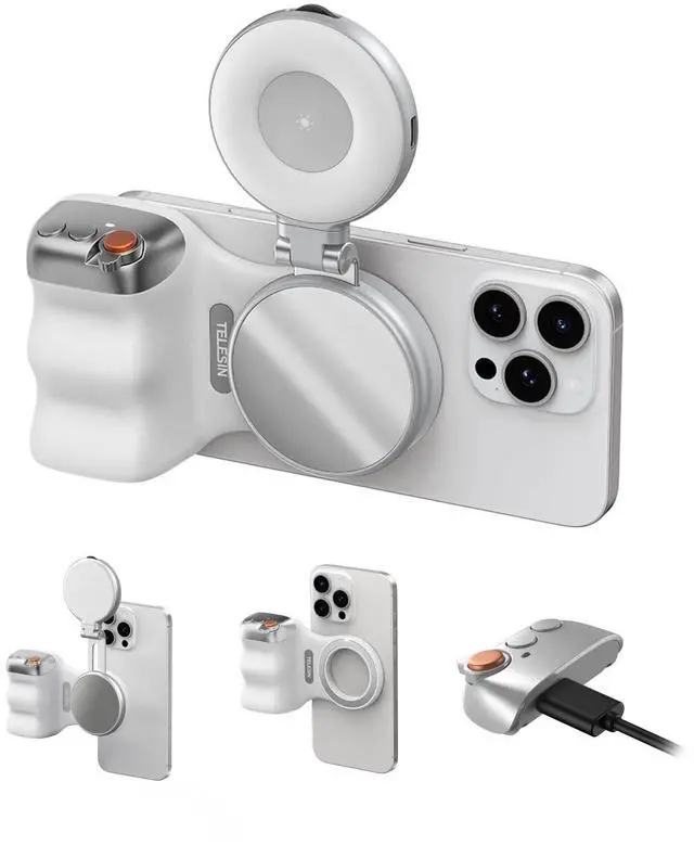 Main image of Fun Shot Magnetic Phone Camera Grip + C03 Magnetic Selfie Light (Silver) Bundle Kit Compatible with iPhone Magsafe & Android, Creator Kit for Selfies/Photography/TikTok/Zoom Calls/Video