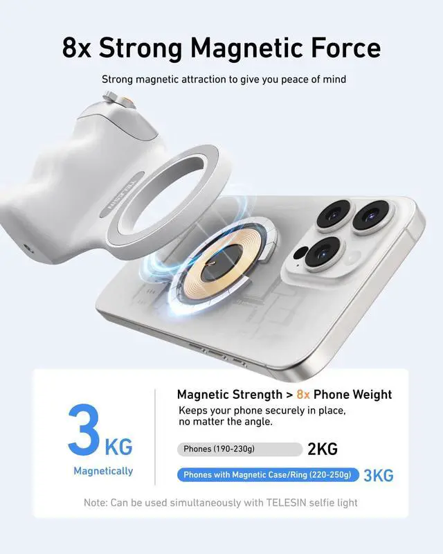 Alt view image 7 of 7 - Fun Shot Magnetic Phone Camera Grip + C03 Magnetic Selfie Light (Silver) Bundle Kit Compatible with iPhone Magsafe & Android, Creator Kit for Selfies/Photography/TikTok/Zoom Calls/Video