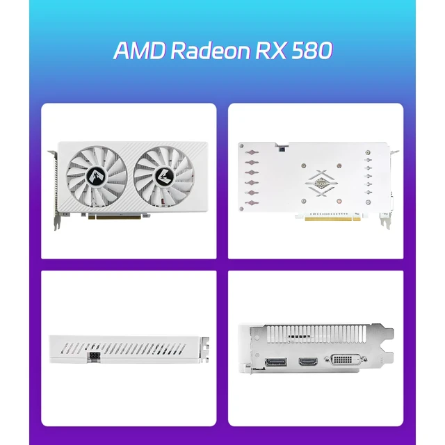 Alt view image 2 of 5 - MOUGOL AMD Radeon RX 580 8GB GDDR5 Gaming Graphics Card, HDMI/DP/DVI White