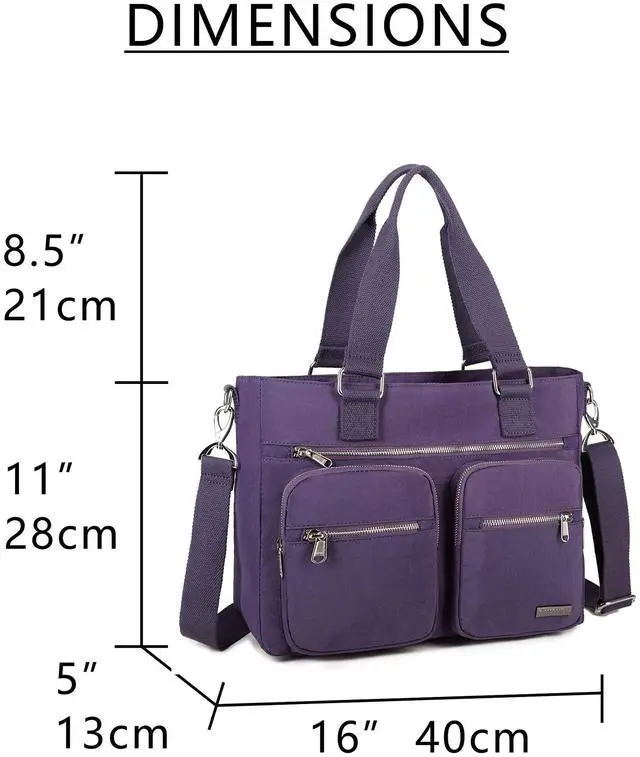 Alt view image 2 of 5 - La Packmore Water Repellent Nylon Shoulder Bag Handbag Laptop Bag Teacher Nurse Tote Briefcase Clinical Bag (14-Inch, Lavender)
