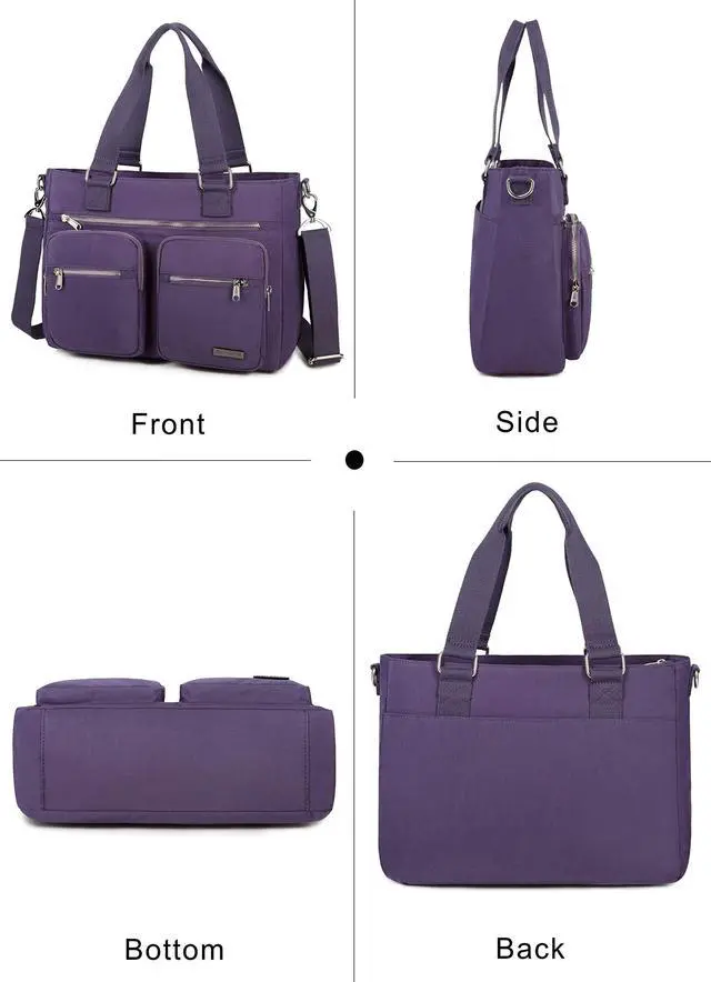 Alt view image 3 of 5 - La Packmore Water Repellent Nylon Shoulder Bag Handbag Laptop Bag Teacher Nurse Tote Briefcase Clinical Bag (14-Inch, Lavender)