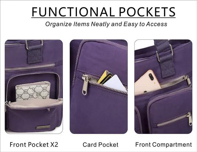 Alt view image 5 of 5 - La Packmore Water Repellent Nylon Shoulder Bag Handbag Laptop Bag Teacher Nurse Tote Briefcase Clinical Bag (14-Inch, Lavender)