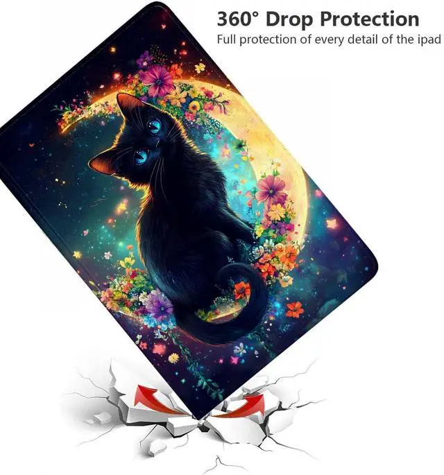 Alt view image 2 of 5 - ZHJLZQAI for ipad 10th Generation Case,ipad 10 Case 10.9 inch 2022,ipad 10.9 inch Case,Soft Rubber Back Cover,Auto Wake/Sleep,Slim Adjustable Viewing Angle Stand.Cat and Moon