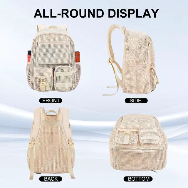 Alt view image 4 of 5 - Slumou Mesh Backpack for School, 25L Large Heavy Duty mesh Schoolbag for Adults Girls Boys Kids with Inner Laptop Compartment for Outdoor Hiking Beach(Cream, Small)