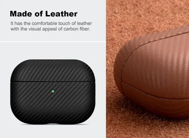 Alt view image 2 of 5 - Haobobro Leather Case - for AirPods Pro 3 Case Cover - Selected Skin-Friendly Leather, with Carbon Fibre Texture, Handmade Drop Protective Hard Cover for AirPods Pro 3rd Generation