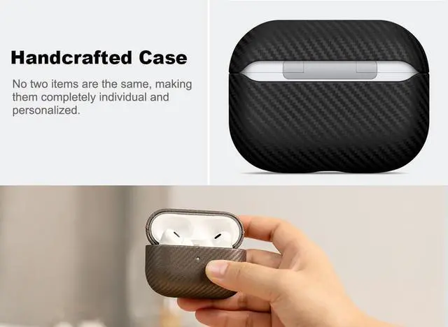 Alt view image 3 of 5 - Haobobro Leather Case - for AirPods Pro 3 Case Cover - Selected Skin-Friendly Leather, with Carbon Fibre Texture, Handmade Drop Protective Hard Cover for AirPods Pro 3rd Generation