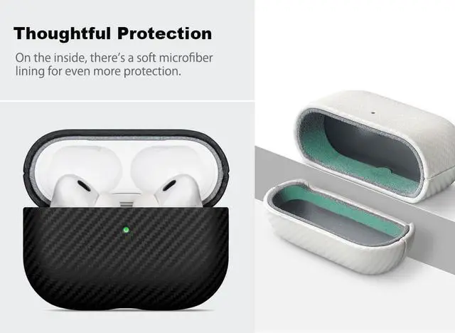 Alt view image 4 of 5 - Haobobro Leather Case - for AirPods Pro 3 Case Cover - Selected Skin-Friendly Leather, with Carbon Fibre Texture, Handmade Drop Protective Hard Cover for AirPods Pro 3rd Generation