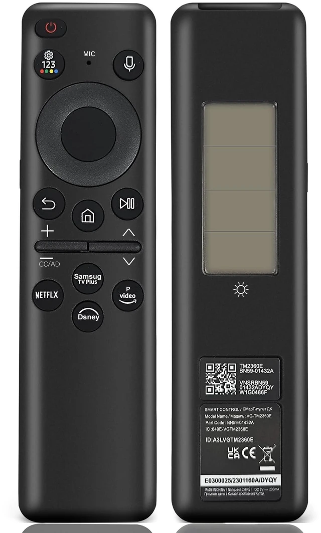 Main image of BN59-01432A TM2360E Solar Voice Remote Compatible with Samsung Neo QLED 8K HDR Smart TVs, Fit for Frame Crystal UHD Smart TV, with Bluetooth Rechargeable Solar Cell, 2023 Model Black, BN59-01432