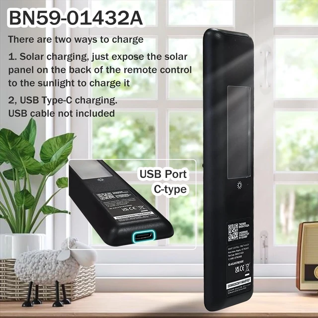 Alt view image 3 of 5 - BN59-01432A TM2360E Solar Voice Remote Compatible with Samsung Neo QLED 8K HDR Smart TVs, Fit for Frame Crystal UHD Smart TV, with Bluetooth Rechargeable Solar Cell, 2023 Model Black, BN59-01432