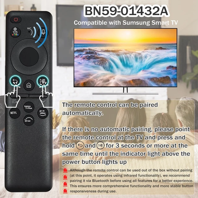 Alt view image 5 of 5 - BN59-01432A TM2360E Solar Voice Remote Compatible with Samsung Neo QLED 8K HDR Smart TVs, Fit for Frame Crystal UHD Smart TV, with Bluetooth Rechargeable Solar Cell, 2023 Model Black, BN59-01432