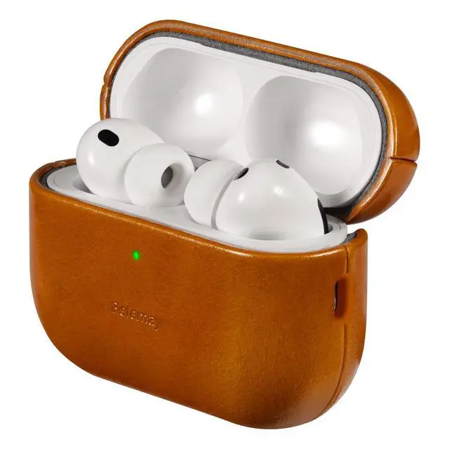 Alt view image 2 of 5 - Belemay Handcrafted Oil-Waxed Leather Case for AirPods Pro 3rd Gen (2025), Genuine Cowhide, Smooth Glossy Lively Two-Tone Patina, Compatible with MagSafe, Compatible with Airpods Pr