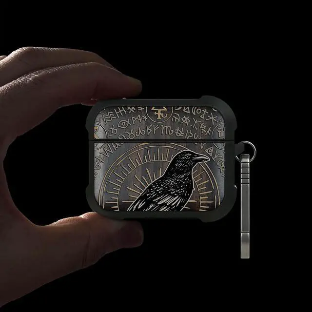 Alt view image 2 of 5 - Black Solid Wood for AirPods Pro 3 Case (2025), Raven of Prophecy