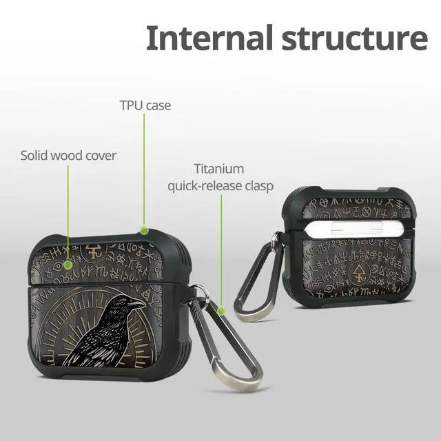 Alt view image 4 of 5 - Black Solid Wood for AirPods Pro 3 Case (2025), Raven of Prophecy