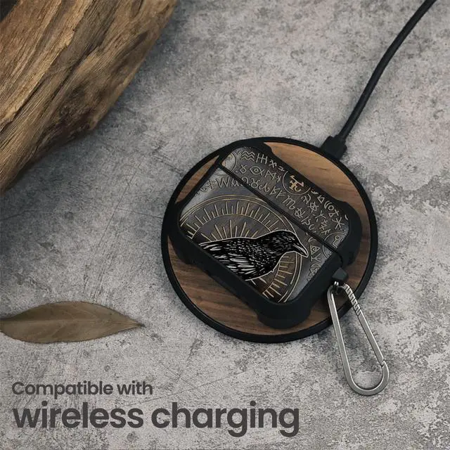 Alt view image 5 of 5 - Black Solid Wood for AirPods Pro 3 Case (2025), Raven of Prophecy