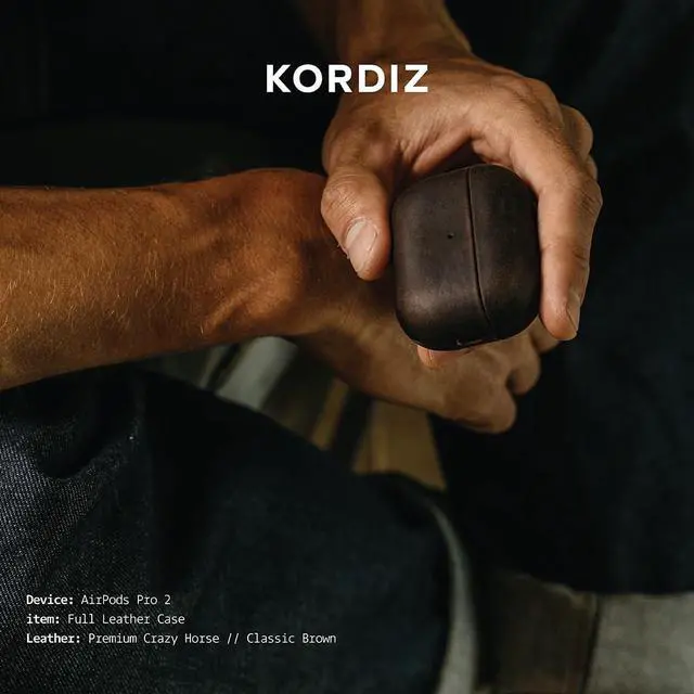 Alt view image 2 of 5 - KORDIZ for AirPods Pro 2nd Generation Leather Case Cover Genuine Full-Grain Crazy Horse Cowhide Leather Case for Airpods Pro 2 Rugged Vintage Patina Front LED Visible (Rustic Br