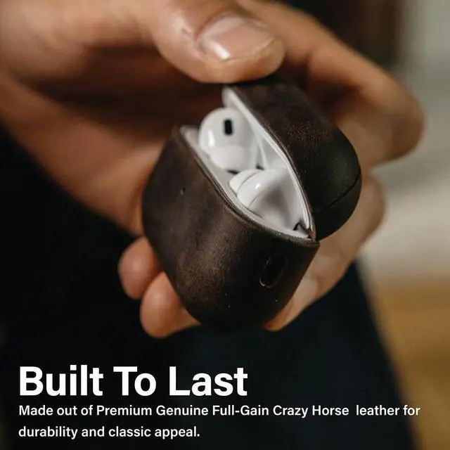 Alt view image 3 of 5 - KORDIZ for AirPods Pro 2nd Generation Leather Case Cover Genuine Full-Grain Crazy Horse Cowhide Leather Case for Airpods Pro 2 Rugged Vintage Patina Front LED Visible (Rustic Br