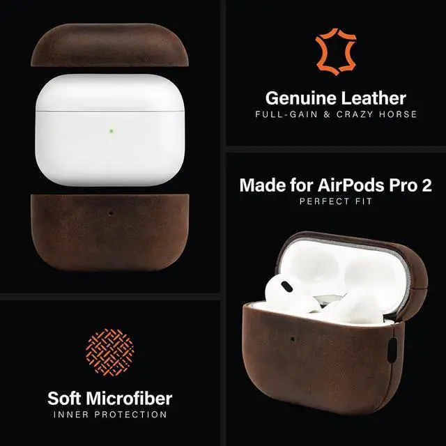 Alt view image 4 of 5 - KORDIZ for AirPods Pro 2nd Generation Leather Case Cover Genuine Full-Grain Crazy Horse Cowhide Leather Case for Airpods Pro 2 Rugged Vintage Patina Front LED Visible (Rustic Br