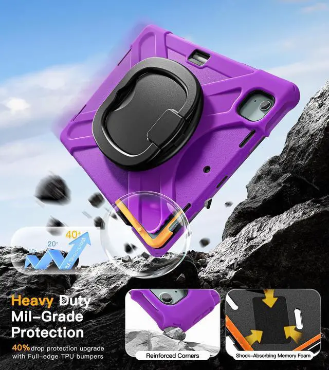 Alt view image 3 of 5 - BRAECN Case for iPad Air 13 Inch M4 2026/M3 2025/M2 2024 & iPad Pro 12.9 6th/5th/4th/3rd Gen: Military Grade Silicone Protective Cover with Pencil Holder, Kickstand, Handle, Shoulder Strap, Purple