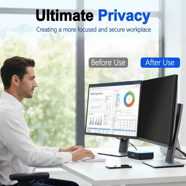 Alt view image 5 of 5 - Pozlle 2 Pack Magnetic Privacy Screen for 24 Inch 16:9 Computer Monitor